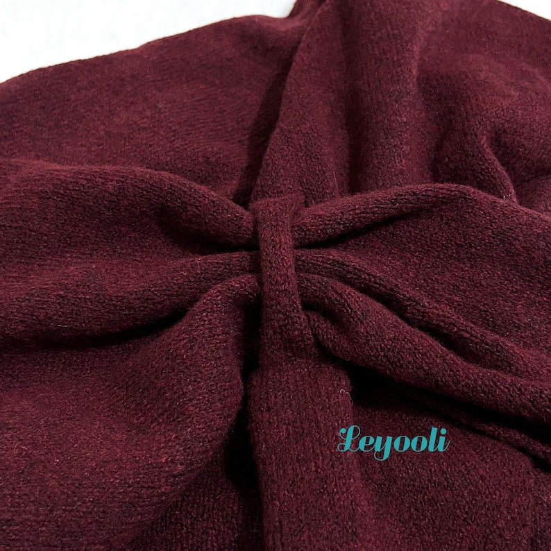 Burgundy Wool Blend Knit Shawl: Cozy Winter Poncho Scarf