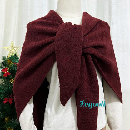 Burgundy Wool Blend Knit Shawl: Cozy Winter Poncho Scarf