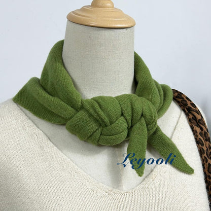 Green 100% Wool Triangle Scarf, Soft Knit Shawl, Warm Handmade Winter Gift for Her