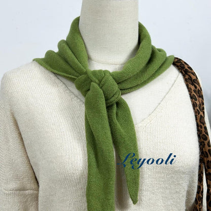 Green 100% Wool Triangle Scarf, Soft Knit Shawl, Warm Handmade Winter Gift for Her