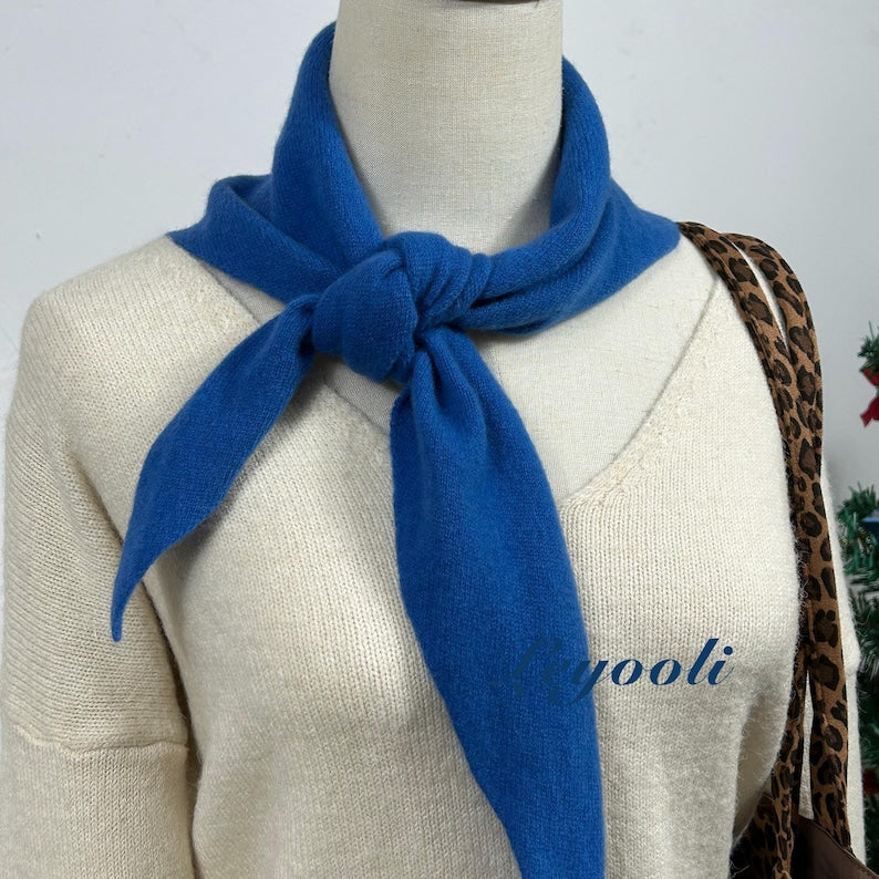 Handmade Blue Wool Scarf: Knit Triangle Shawl, Winter Wrap
