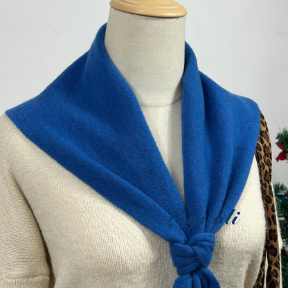 Handmade Blue Wool Scarf: Knit Triangle Shawl, Winter Wrap