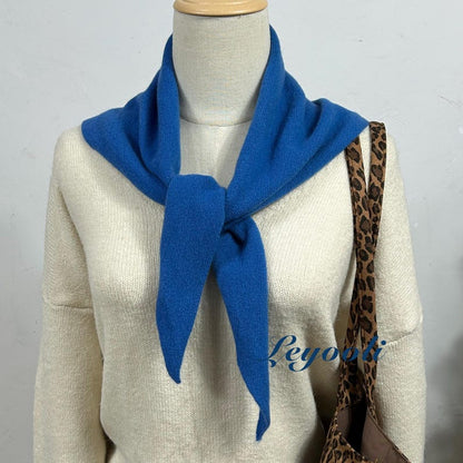 Handmade Blue Wool Scarf: Knit Triangle Shawl, Winter Wrap