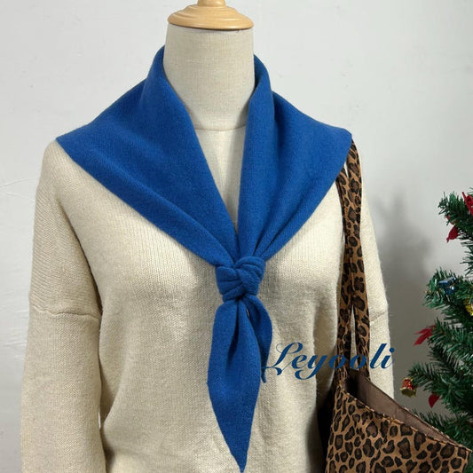 Handmade Blue Wool Scarf: Knit Triangle Shawl, Winter Wrap