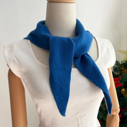 Handmade Blue Wool Scarf: Knit Triangle Shawl, Winter Wrap