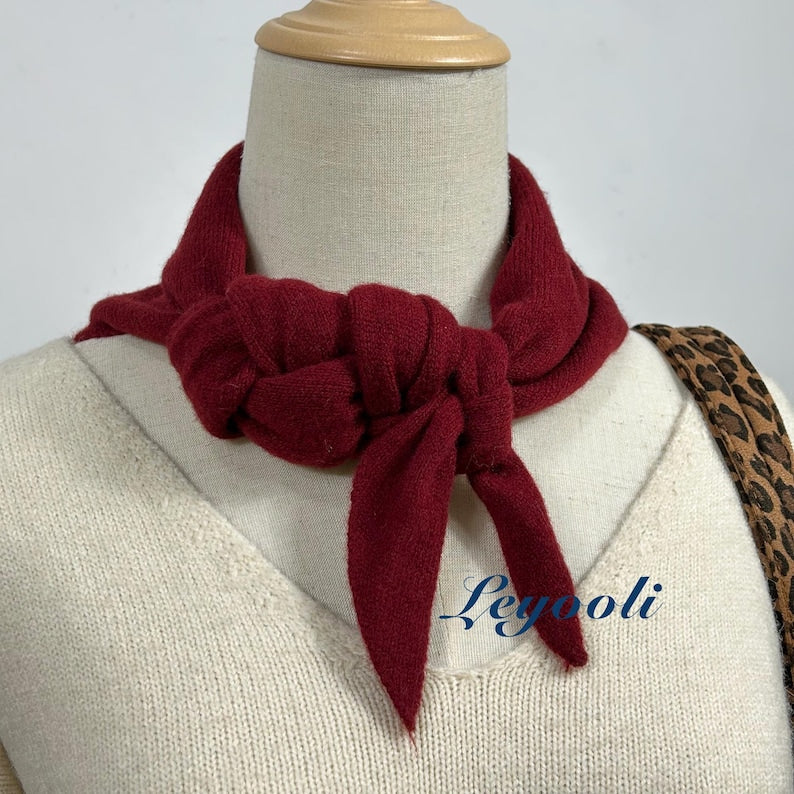 Wine Red Wool Triangle Scarf: Soft Knit Winter Shawl