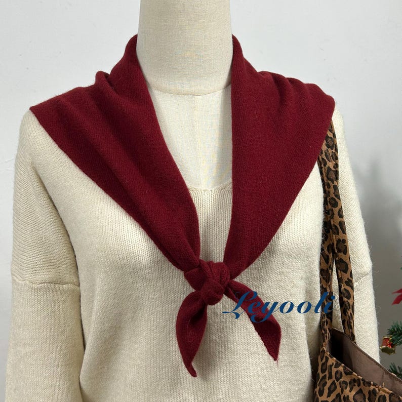 Wine Red Wool Triangle Scarf: Soft Knit Winter Shawl