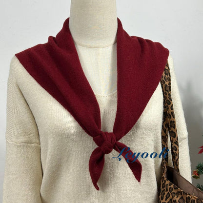 Wine Red Wool Triangle Scarf: Soft Knit Winter Shawl