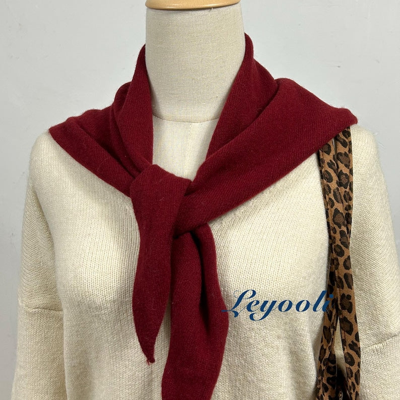 Wine Red Wool Triangle Scarf: Soft Knit Winter Shawl