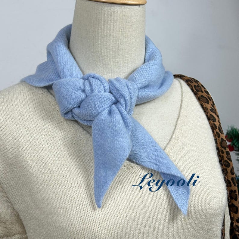 Light Blue Wool Scarf: Knit Triangle Shawl, Warm Winter Wrap