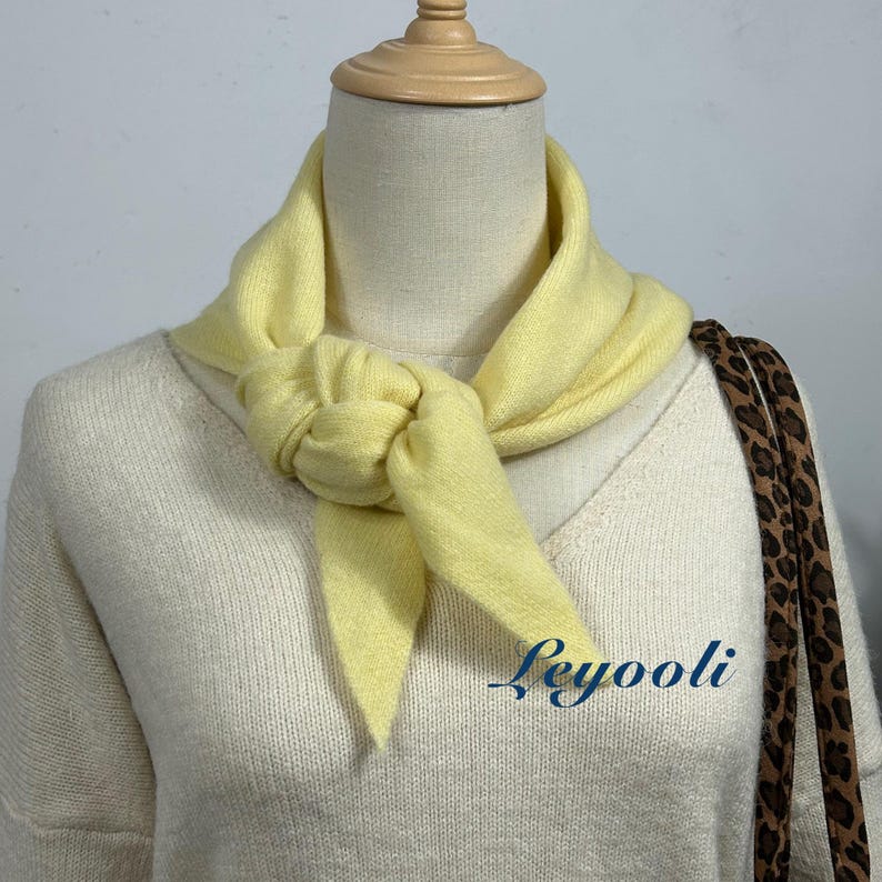 Handmade Light Yellow Wool Scarf: Knit Triangle Shawl