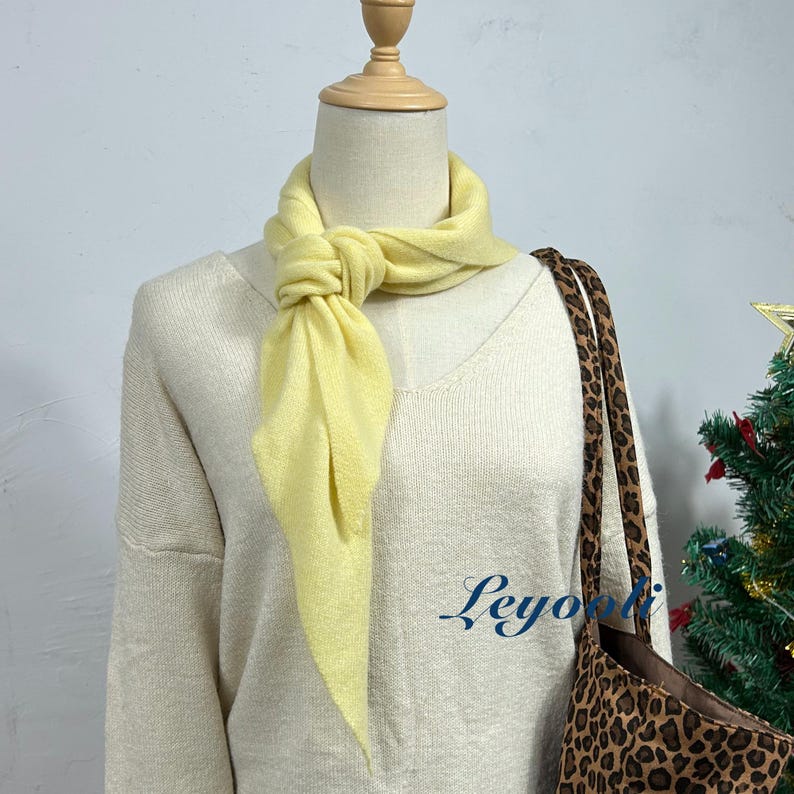 Handmade Light Yellow Wool Scarf: Knit Triangle Shawl