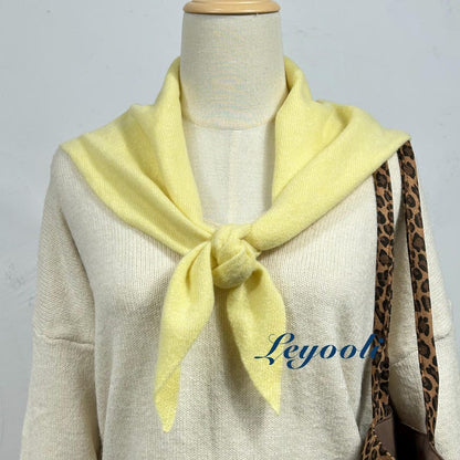 Handmade Light Yellow Wool Scarf: Knit Triangle Shawl
