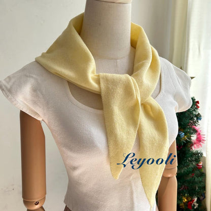 Handmade Light Yellow Wool Scarf: Knit Triangle Shawl