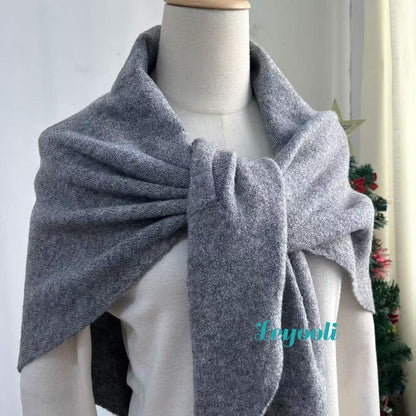 Gray Wool Blend Shawl Wrap | Knitted Loop Scarf, Winter Cape