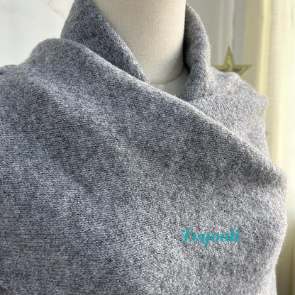 Gray Wool Blend Shawl Wrap | Knitted Loop Scarf, Winter Cape