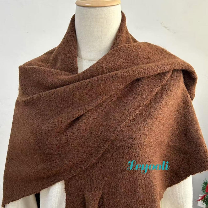 Caramel Wool Blend Shawl Wrap: Handmade Knitted Poncho Cape