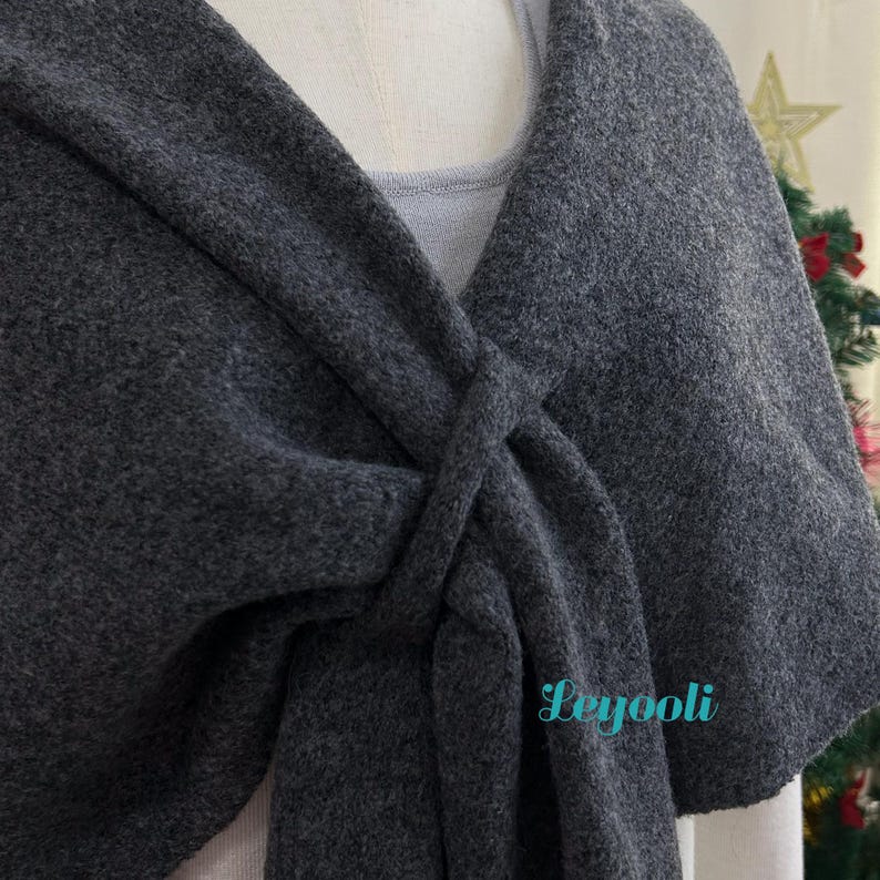 Handmade Dark Gray Wool Blend Shawl | Knitted Loop Scarf, Winter Cape
