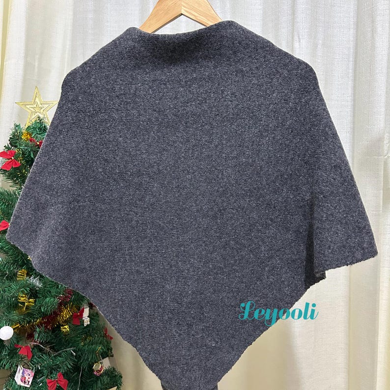 Handmade Dark Gray Wool Blend Shawl | Knitted Loop Scarf, Winter Cape