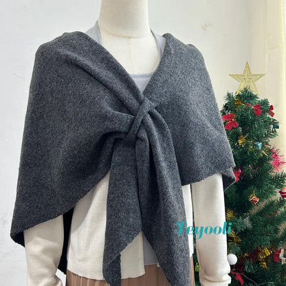 Handmade Dark Gray Wool Blend Shawl | Knitted Loop Scarf, Winter Cape