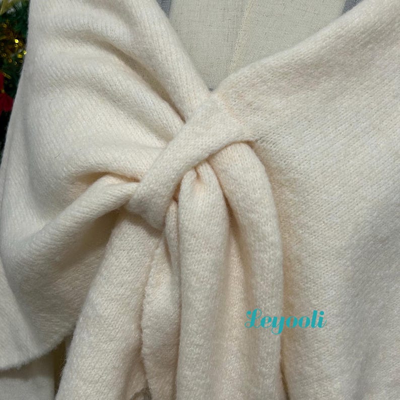 Handmade Cream Wool Blend Shawl: Elegant Winter Poncho Cape