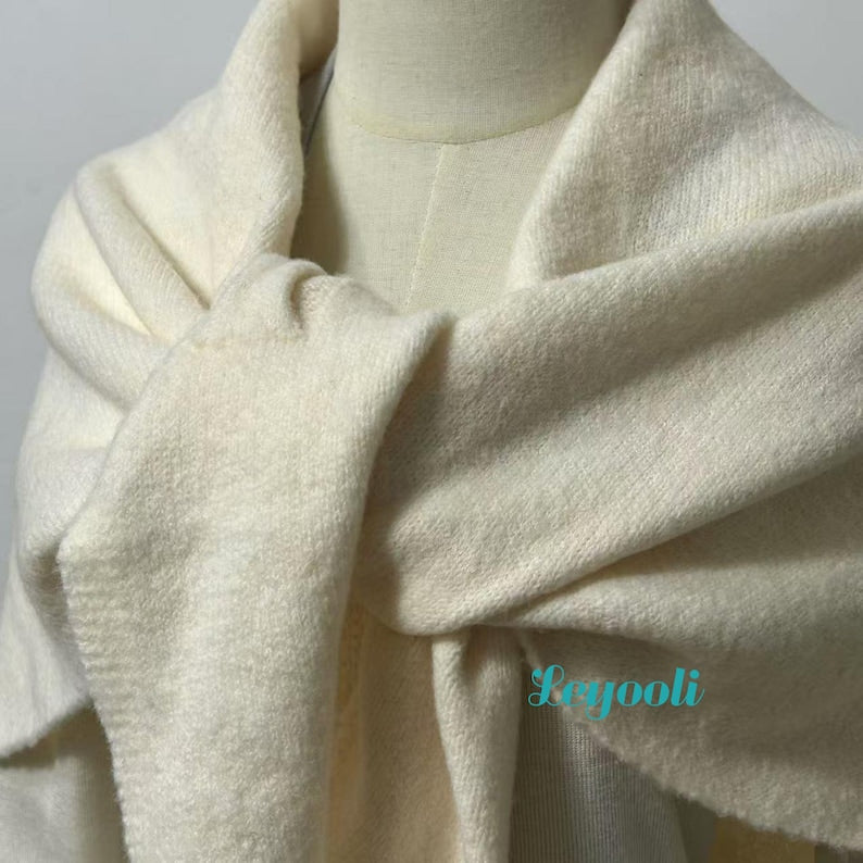 Handmade Cream Wool Blend Shawl: Elegant Winter Poncho Cape