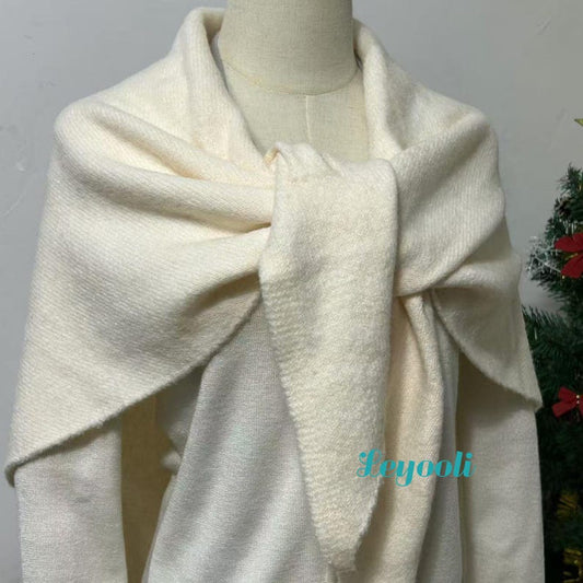 Handmade Cream Wool Blend Shawl: Elegant Winter Poncho Cape