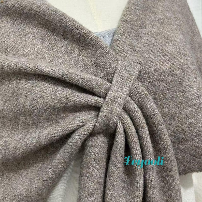 Handmade Oatmeal Wool Blend Shawl Wrap | Knitted Winter Scarf