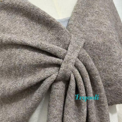 Handmade Oatmeal Wool Blend Shawl Wrap | Knitted Winter Scarf