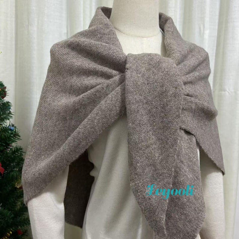 Handmade Oatmeal Wool Blend Shawl Wrap | Knitted Winter Scarf