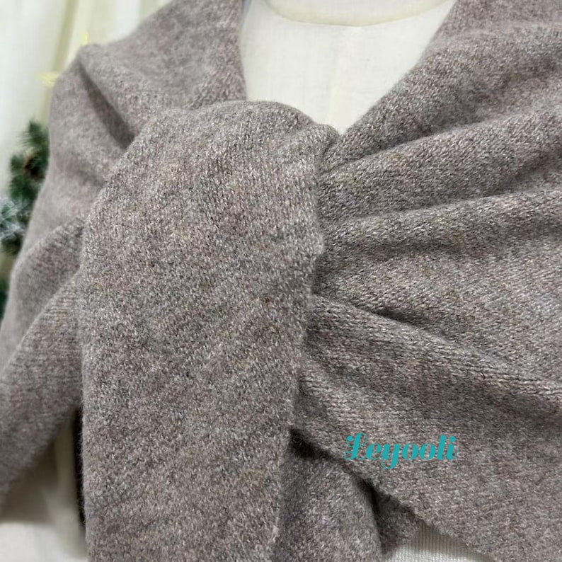 Handmade Oatmeal Wool Blend Shawl Wrap | Knitted Winter Scarf
