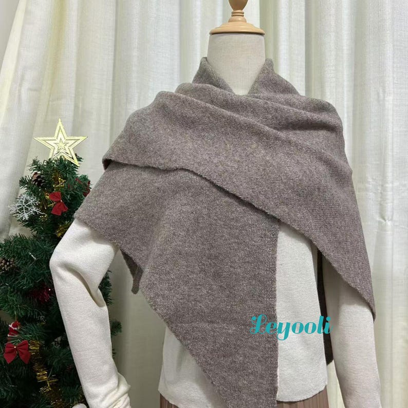 Handmade Oatmeal Wool Blend Shawl Wrap | Knitted Winter Scarf