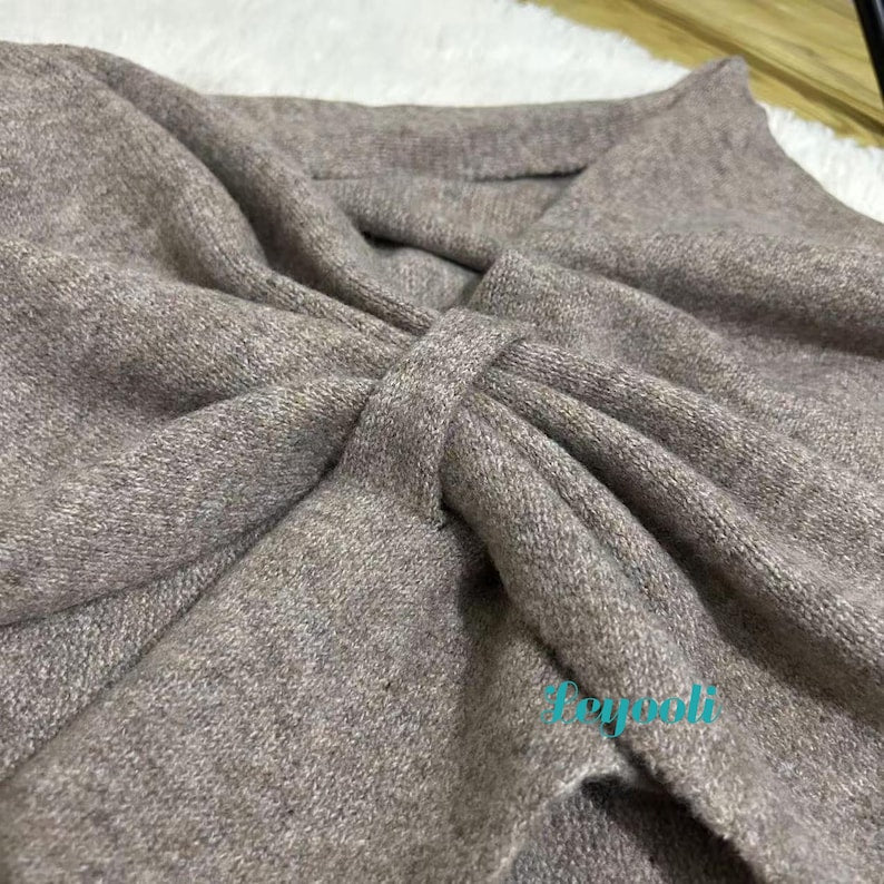 Handmade Oatmeal Wool Blend Shawl Wrap | Knitted Winter Scarf