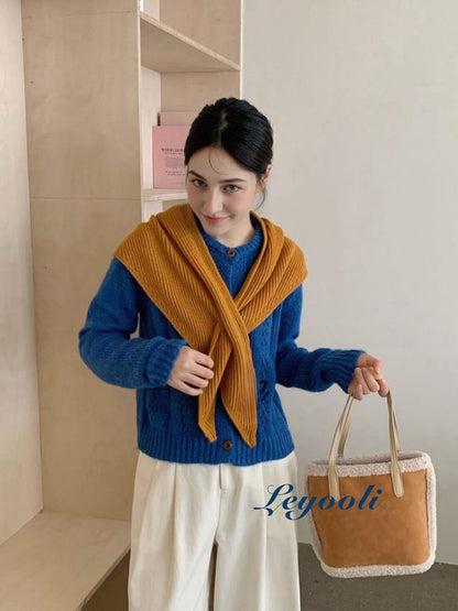 Handmade Mustard Yellow Knit Triangle Scarf, Ribbed Autumn Shawl