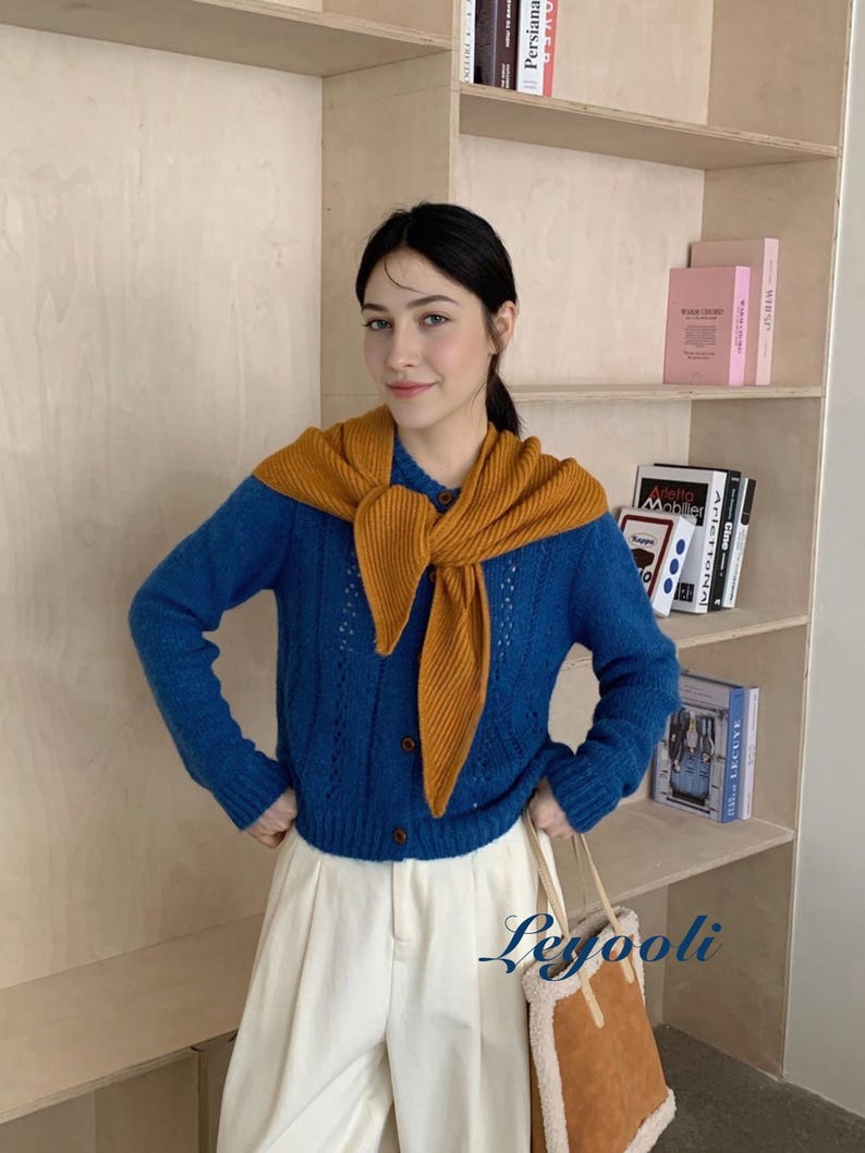 Handmade Mustard Yellow Knit Triangle Scarf, Ribbed Autumn Shawl