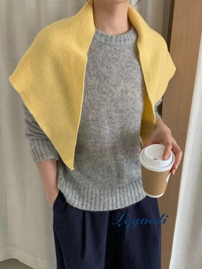 Wool Triangle Scarf: Soft Knit Pastel Yellow Shawl
