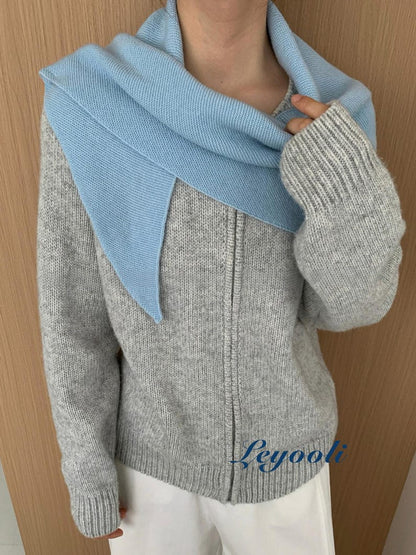 Sky Blue 100% Wool Triangle Scarf, Soft Knit Wrap, Cozy Minimalist Shawl Gift