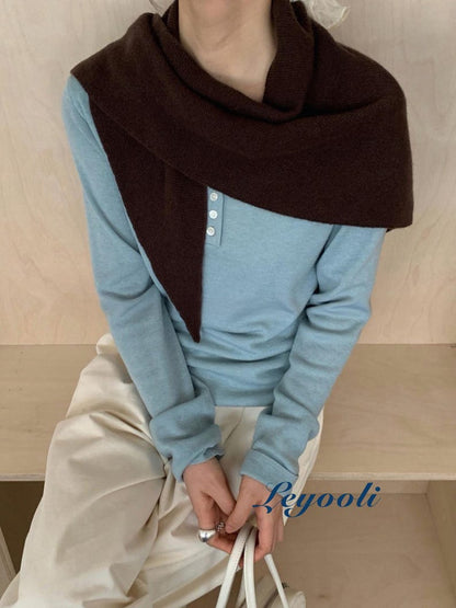 Chestnut Brown 100% Wool Knit Triangle Scarf, Warm Ribbed Shawl, Handmade Cozy Wrap