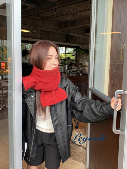 Berry Red Wool Blend Knit Scarf: Handmade Winter Shawl