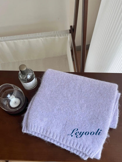 Handmade Orchid Purple Wool Blend Scarf: Soft Knit Winter Shawl