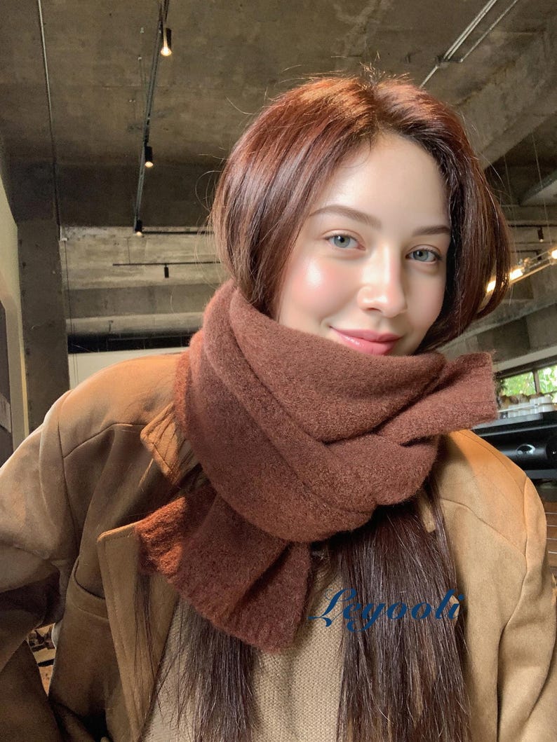 Handmade Wool Blend Scarf: Soft Knit Winter Shawl in 14 Colors