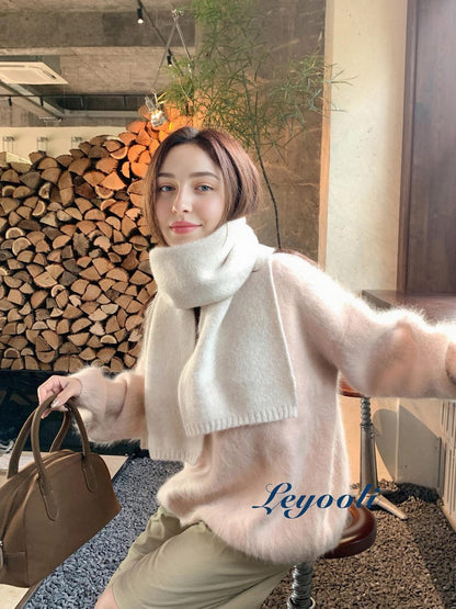 Handmade Cream Wool Blend Scarf: Soft Knit Winter Shawl