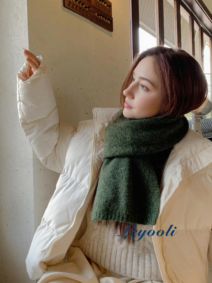 Handmade Forest Green Wool Blend Scarf: Cozy Knit Shawl