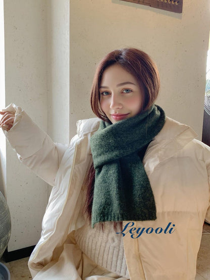 Handmade Forest Green Wool Blend Scarf: Cozy Knit Shawl