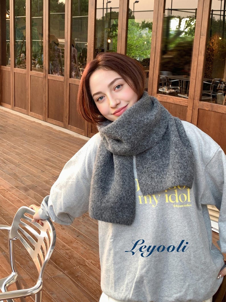 Handmade Charcoal Gray Wool Blend Scarf: Soft Knit Winter Shawl