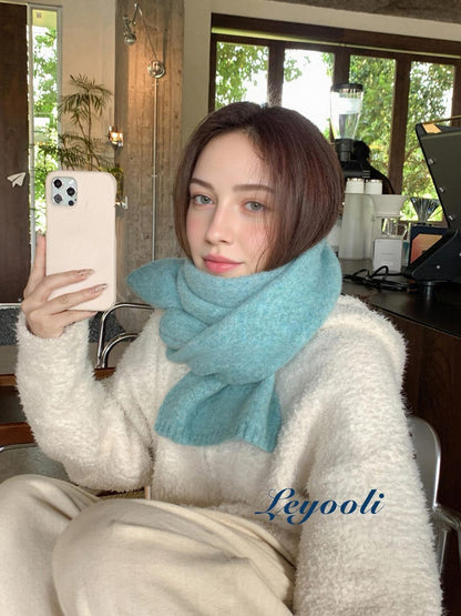 Handmade Mint Green Wool Blend Scarf: Soft Knit Winter Shawl