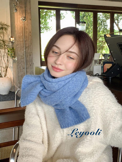 Handmade Sky Blue Wool Blend Knit Scarf: Fluffy Winter Shawl