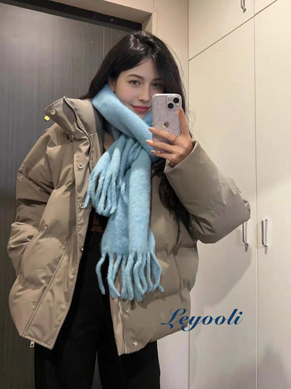 Sky Blue Wool Blend Scarf: Handmade Knit Winter Shawl