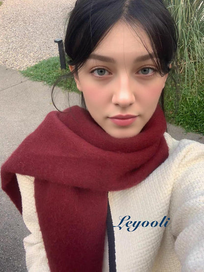 Burgundy Wool Blend Scarf: Soft Mohair Feel Winter Shawl