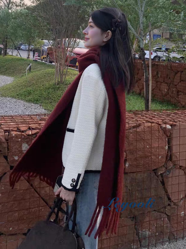 Burgundy Wool Blend Scarf: Soft Mohair Feel Winter Shawl